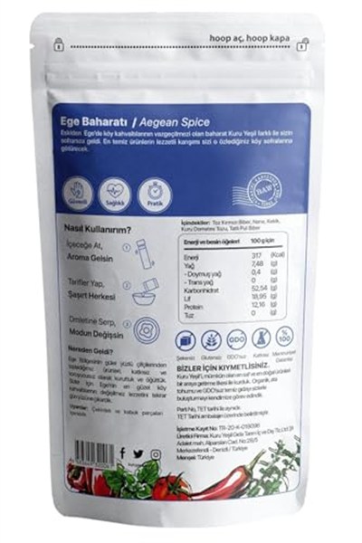 Kuru Yeşil Kahvaltılık Baharat - Kızarmış Patates Baharatı Sebze Çeşnisi - Ege Baharatı Çeşni - 100 gr