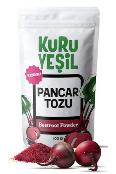 Kuru Yeşil%100 Doğal Kırmızı Pancar Tozu - Katkısız, Koruyucusuz - Smoothie, Yoğurt, Yemek İçin - Yüksek Lif ve Antioksidan - Vegan ve Glutensiz - 100 gr