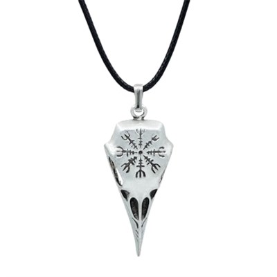 Kuzgun Kafatası - Vegvisir Deri ip Kolye - Gümüş Kaplama - Kadın Erkek Kolye - No:734