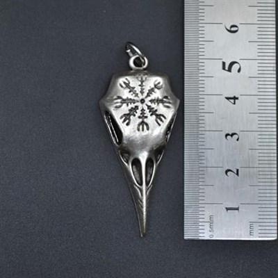 Kuzgun Kafatası - Vegvisir Deri ip Kolye - Gümüş Kaplama - Kadın Erkek Kolye - No:734