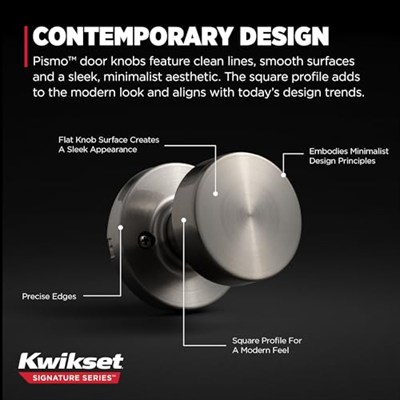 Kwikset 97880-936 Pismo Kapı Topuzu, Yuvarlak, Saten Nikel