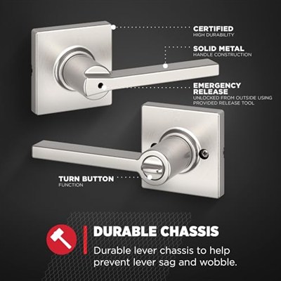 Kwikset Casey Gizlilik Kapı Kolu Yatak Odası/Banyo Kapısı için Saten Nikel