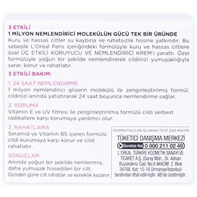 L’Oréal Paris 3 Etkili Günlük Bakım Kremi Hassas Ciltler 50ml, 50 ml