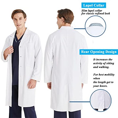 Laboratuvar önlüğü, beyaz, pamuklu, doktor önlüğü, erkek, kadın, manto, hijyen, uzun kollu, düğmeli ve 3 cepli, kimyasal önlük, okul, üniseks, laboratuvar, üniversite, iş için