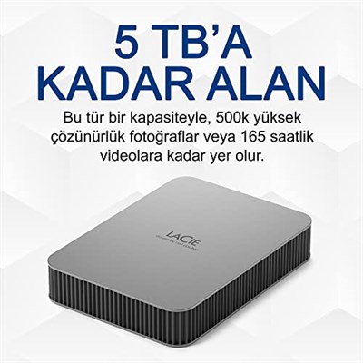LaCie Mobile Drive Moon 2TB, Harici Taşınabilir HDD, Silver, PC Mac iPad & iPhone, Data Rescue Service (STLP2000400)