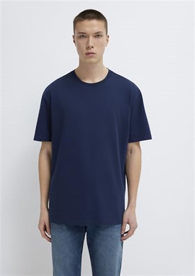 Lacivert Basic Tişört Loose Fit/Bol Rahat Kesim 066249-70497