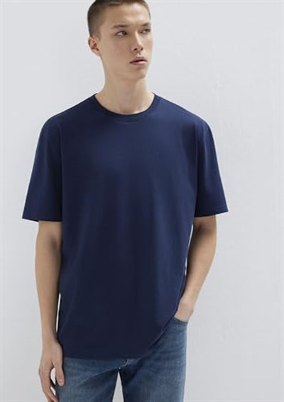 Lacivert Basic Tişört Loose Fit/Bol Rahat Kesim 066249-70497