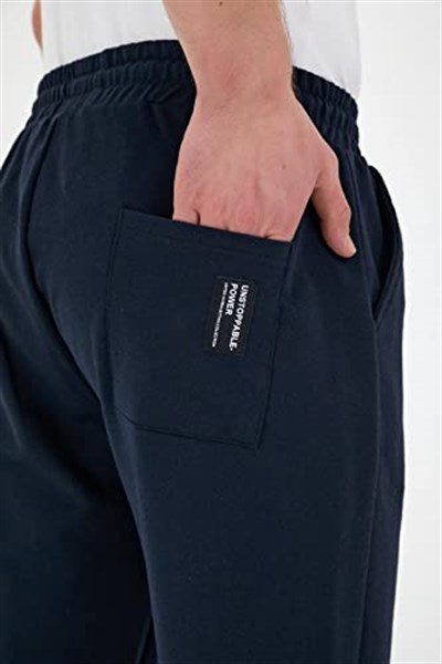 Lacivert Erkek Eşofman Altı Etiketli Arka ve Yan Cepli Regular Fit Lastik Paça