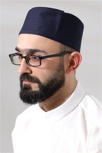 Lacivert Kapitone Osmanlı Tuğrası Nakışlı Kalıp Namaz Takkesi
