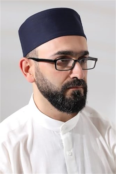 Lacivert Kapitone Osmanlı Tuğrası Nakışlı Kalıp Namaz Takkesi