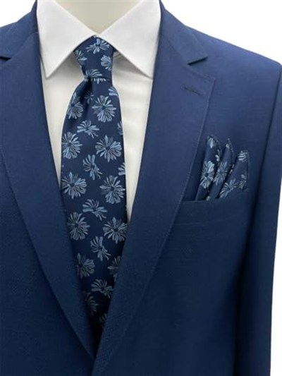 Lacivert Mavi Motif Desen Kravat Mendil Set