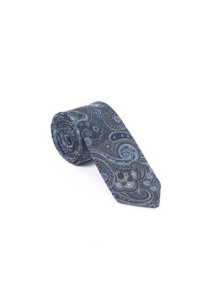 Lacivert Mavi Şal Motif Desen Kravat Mendil Set