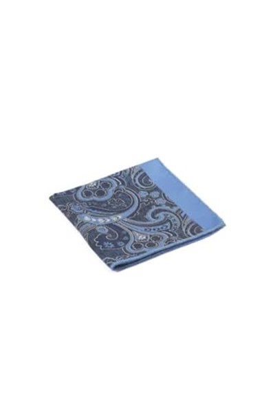 Lacivert Mavi Şal Motif Desen Kravat Mendil Set