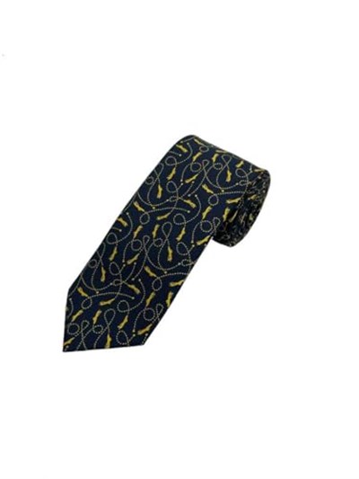 Lacivert Sarı Motif Desen Kravat
