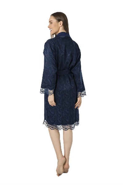 Lacivert Saten Bukle Bambu Cotton Bayan Bornozu Lacivert XXL