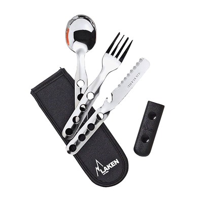 Laken Lk1410Fn Çelik Çatal Kaşık Bıçak 3Lü Set Ve Neopren Kılıflı, Gri