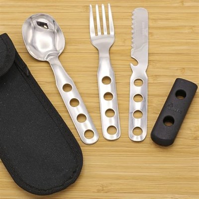 Laken Lk1410Fn Çelik Çatal Kaşık Bıçak 3Lü Set Ve Neopren Kılıflı, Gri