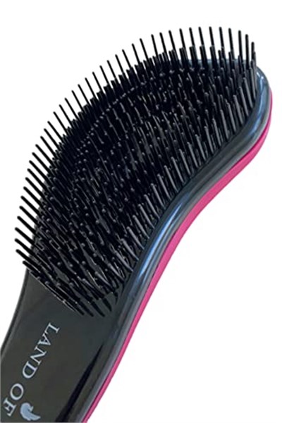 LAND OF MYTH - LOM1012 Curved Detangler, Yetişkin & Çocuklar İçin Kavisli Dolaşık Saç Açma ve Düğüm Çözücü Tarak & Fırça, Islak, Kuru, Düz, Kıvırcık Saçlar İçin (Pembe)