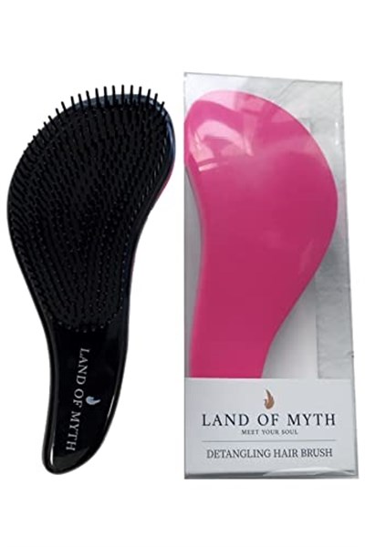 LAND OF MYTH - LOM1012 Curved Detangler, Yetişkin & Çocuklar İçin Kavisli Dolaşık Saç Açma ve Düğüm Çözücü Tarak & Fırça, Islak, Kuru, Düz, Kıvırcık Saçlar İçin (Pembe)