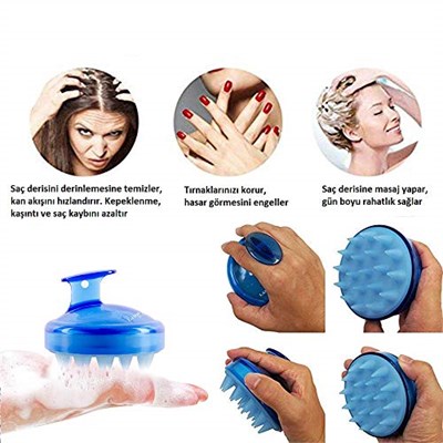 LAND OF MYTH - LOM1033 Saç Derisi Masaj Şampuan Fırçası, Yetişkin, Çocuk ve Evcil Hayvan İçin Yumuşak Silikon Dişli Duş Şampuan Fırçası (Mavi)