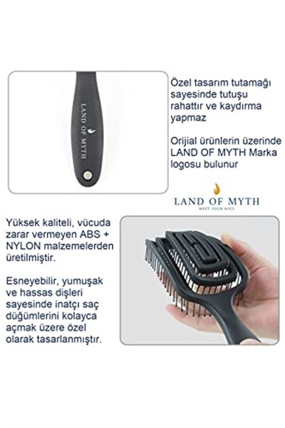 LAND OF MYTH - LOM1271 Üç Boyutlu Esnek Saç Açma ve Tarama Fırçası, Flexible Pro Brush (Siyah)