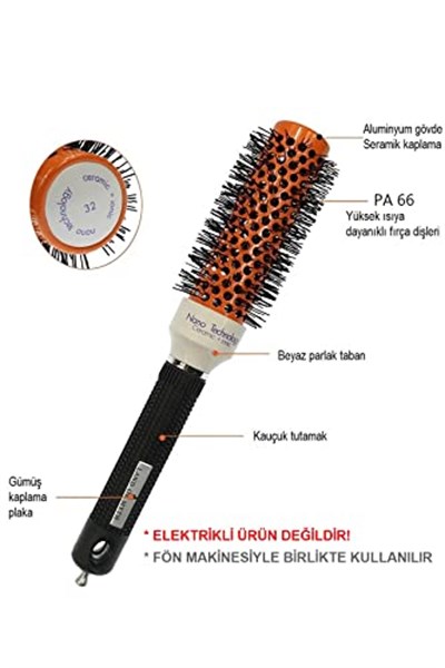 LAND OF MYTH - Lom1302 Nano Teknoloji Seramik + İyonik Termal Fön Saç Fırçası, Profesyonel Seri (32 mm) - Bedenler: 25 mm, 32 mm, 45 mm, 53 mm