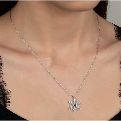 Lapidaria Kar Tanesi Gümüş Kaplamalı Zirkon Taşlı Kolye