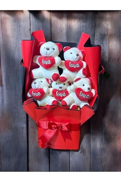 Lapidaria Kırmızı Love Ayıcık Buketi Ve Lotus Kolye, Sevgiliye Hediye, Doğum Günü Hediyesi, Özür Hediyesi,
