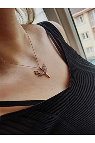 Lapidaria Melek Model Altın Kaplama Zirkon Taşlı Kolye
