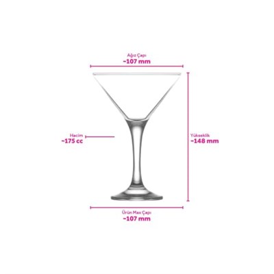 Lav Misket 6lı Martini Kadehi - Seçenekler: 175 cc, 360 cc, 390 cc, 390 cc 4lü paket, 460 cc, Art Deco...