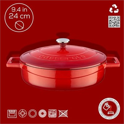 Lava Döküm Çok Amaçlı Yayvan Tencere, Trendy, 24cm, Kırmızı