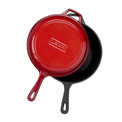 Lava Döküm Combo Derin Tava / Saplı Tencere ve Kızartma Tavası, Metal Saplı Kapaklı, 26cm, Kırmızı