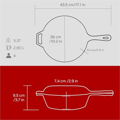 Lava Döküm Combo Derin Tava / Saplı Tencere ve Kızartma Tavası, Metal Saplı Kapaklı, 26cm, Kırmızı