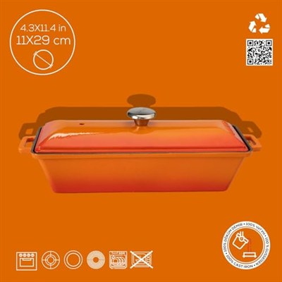 Lava Döküm Ekmek Kabı/Terrine, 11x29 cm, Turuncu
