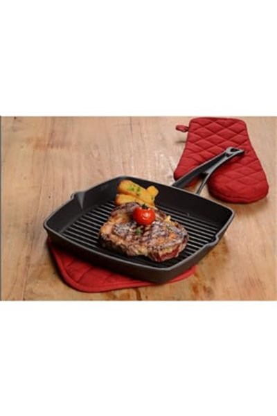Lava Döküm Izgara Tava, Metal Kulplu, 26x26 cm - Bedenler: 26x26 cm, 32 cm