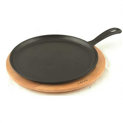 Lava Döküm Krep / Pizza / Pancake Tavası, Yuvarlak, Metal Saplı, 26cm, Siyah - Bedenler: Ahşap Altlıklı, Standart, 26 cm, 20 cm