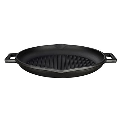 Lava Döküm Yuvarlak Izgara Tava, Metal Kulplu, 26 cm, Siyah