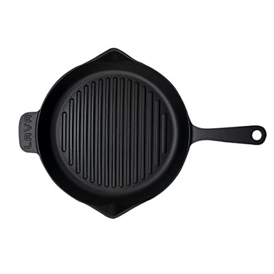 Lava Döküm Yuvarlak Izgara Tava, Metal Kulplu, Konkav Taban, 28 cm
