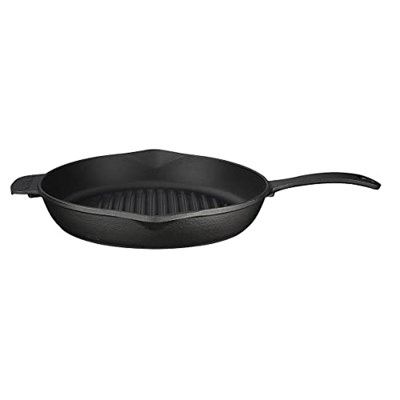 Lava Döküm Yuvarlak Izgara Tava, Metal Kulplu, Konkav Taban, 28 cm