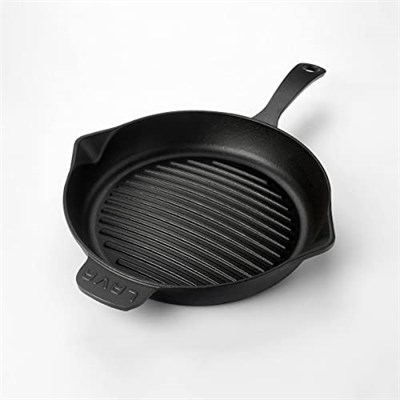 Lava Döküm Yuvarlak Izgara Tava, Metal Kulplu, Konkav Taban, 28 cm