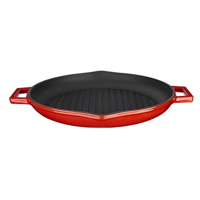 Lava Döküm Yuvarlak Kızartma Tavası, Metal Kulplu, 30 cm, Kırmızı