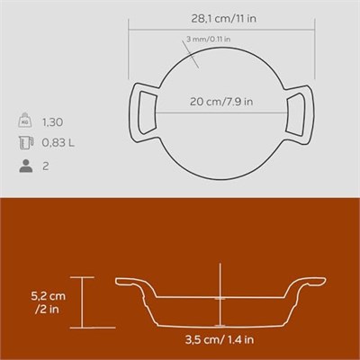 Lava Döküm Yuvarlak Sahan Döküm Demir Yekpare Çift Kulplu Çap(Ø)20cm. Turuncu