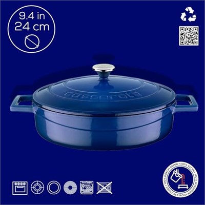 Lava Metal Döküm Çok Amaçlı Yayvan Tencere, Trendy, 24 cm, 2.47 L, Mavi