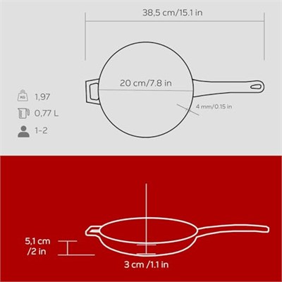 Lava Metal Döküm Kızartma Tavası, 20 cm, Kırmızı