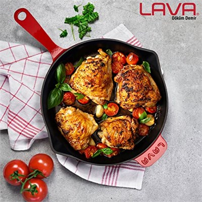 Lava Metal Döküm Kızartma Tavası, 28 Cm, Kırmızı/Siyah