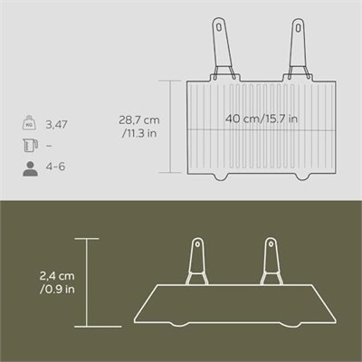Lava Metal Döküm Mangal Izgarası, Çift Silikon Kulplu, 40 x 25 x 0.7 cm