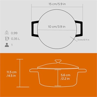 Lava Metal Döküm Mini Tencere, Trendy, 10 cm, 0.35 L Hacim, Turuncu
