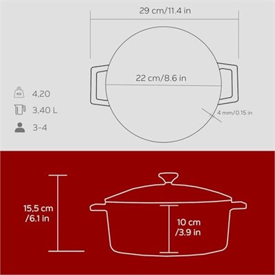 Lava Metal Döküm Yuvarlak Tencere, 22 Cm, Kırmızı - Bedenler: 20 Cm, 22 cm