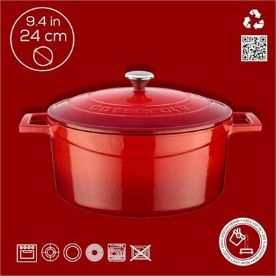 Lava Metal Döküm Yuvarlak Tencere, 24 Cm, Kırmızı
