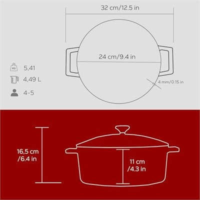 Lava Metal Döküm Yuvarlak Tencere, 24 Cm, Kırmızı